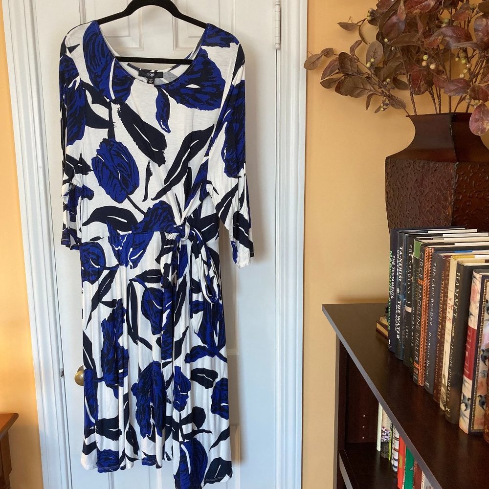 Ellos Blue & Black Floral Faux Wrap Midi Dress
